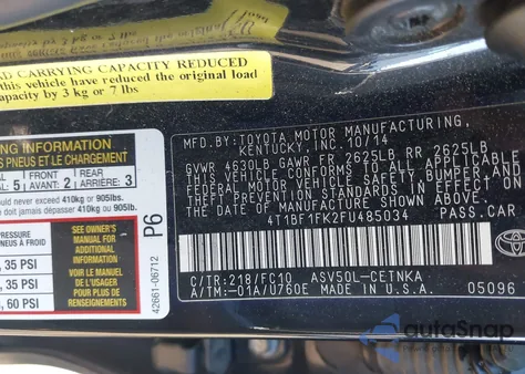 2015 Toyota Camry Le z USA, uszkodzony, nr VIN 4T1BF1FK2FU485034